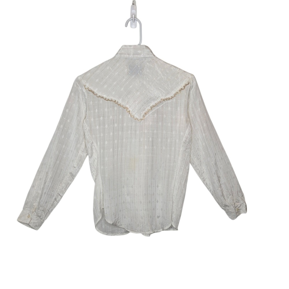 VTG 80s Panhandle Slim Womens Western Shirt Sz 12 White Lace Gold Trim Prairie - Picture 3 of 16